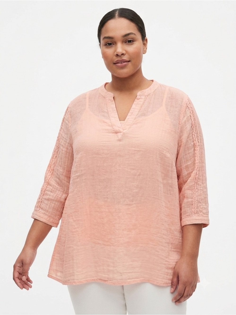 Old Navy Linen Cotton Woman Lady XXL Lightweight Pink V Neck Shirt Top Blouse